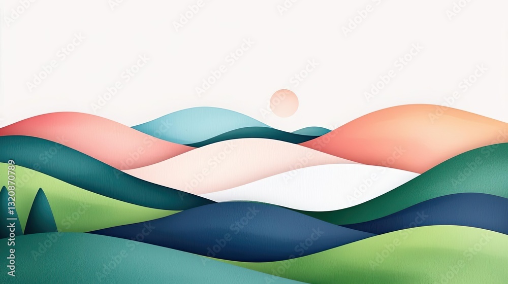 Poster abstract landscape background idea. serene abstract landscape with gentle hills and soothing color g