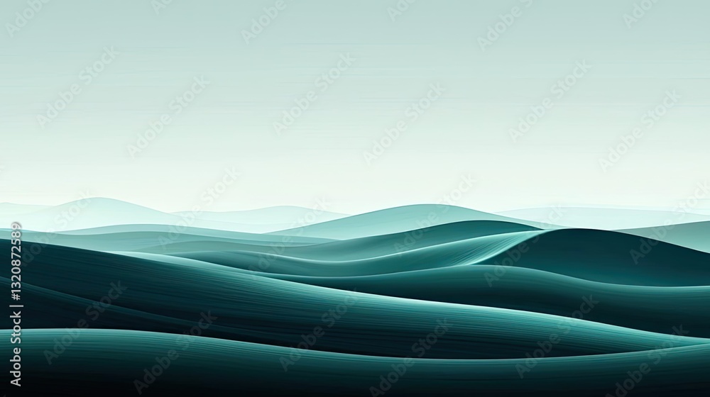 Poster Abstract landscape background idea. Serene abstract waves create a calming atmosphere in soft green tones.