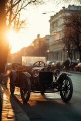 Fototapeta premium Oldtimer stopped along a highway