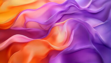 Obraz premium Abstract background with purple and orange wavy satin cloth, 3D rendering illustration. Abstract liquid metal texture.