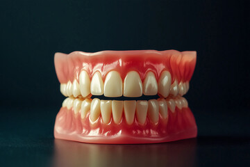 Obraz premium detailed view of dental model showcasing full set of teeth, highlighting structure and alignment. This emphasizes dental health and aesthetics