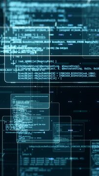 abstract network with random programming code, web and software development concept, futuristic technology, digital connectivity, cyber space (3d render)