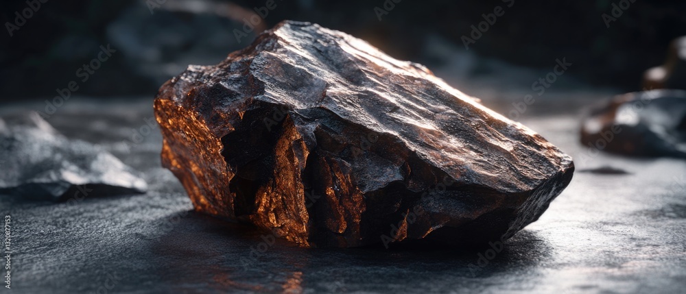 Poster a large rock sits on top of a table