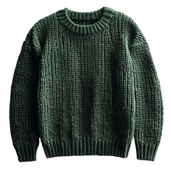 A Ribbed Knit Sweater in Rich Forest Green Isolated on Transparent Background