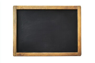 A realistic rendering of a rectangular chalkboard with a wooden frame and empty black surface isolated on a clean white background highlighting its vintage classroom charm and timeless design.