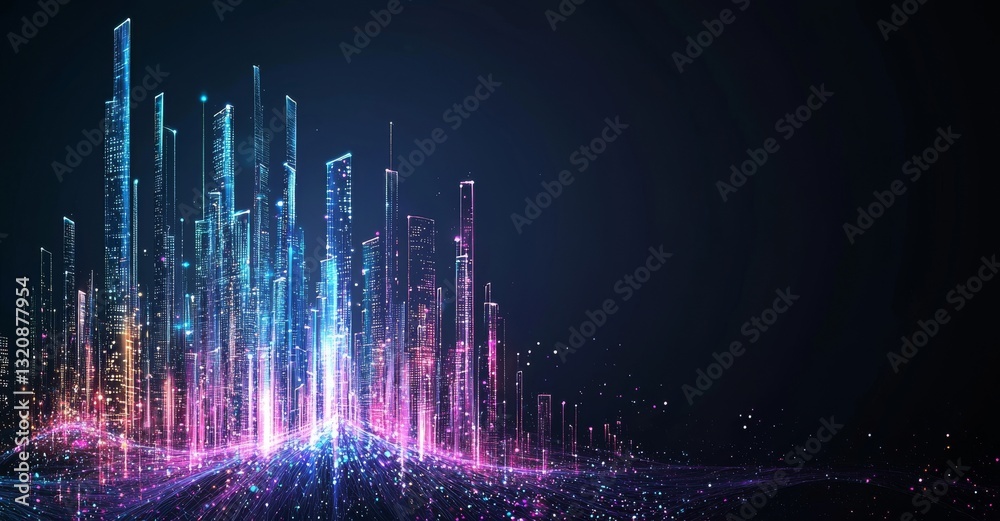 Poster an abstract and futuristic tech background composed of floating circuitry, charts, and digit element