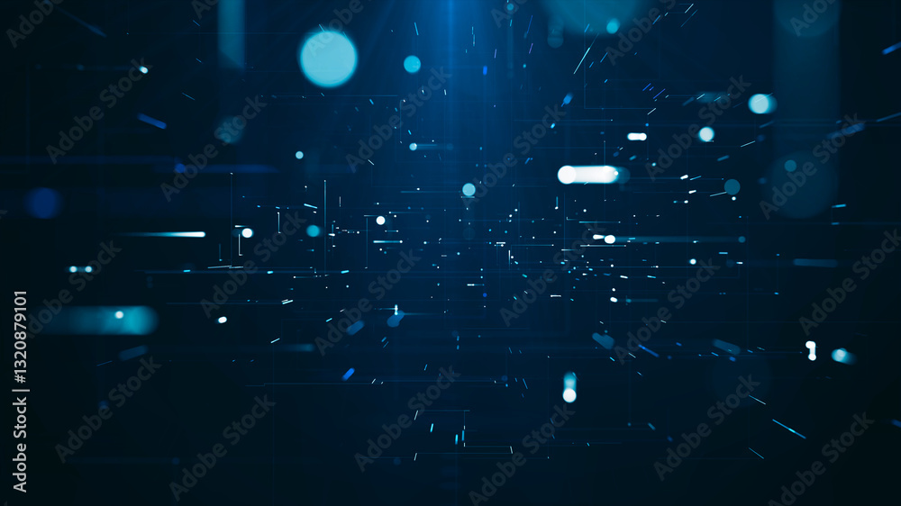 Leinwandbilder abstract futuristic digital network with glowing blue particles and dynamic light trails on a dark b