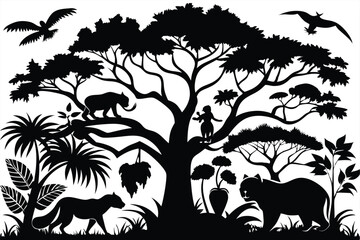 Jungle With Animal silhouette
