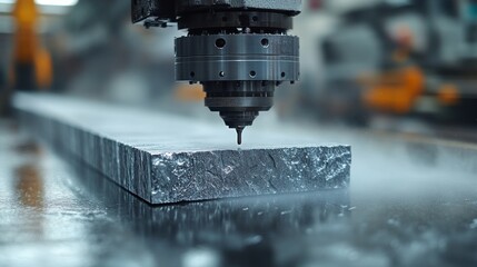 Intricate machining is taking place on an aluminum block using a CNC machine in a modern manufacturing facility, highlighting industrial automation and engineering expertise.