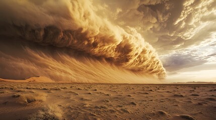 Dramatic Dust Storm Approaching Over Desert Landscape at Sunset