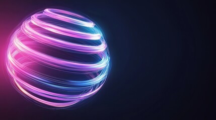 Fototapeta premium An abstract graphic background with a dark tone showcases science and technology, highlighted by a circular sphere and planet, in contrasting blue and pink colors