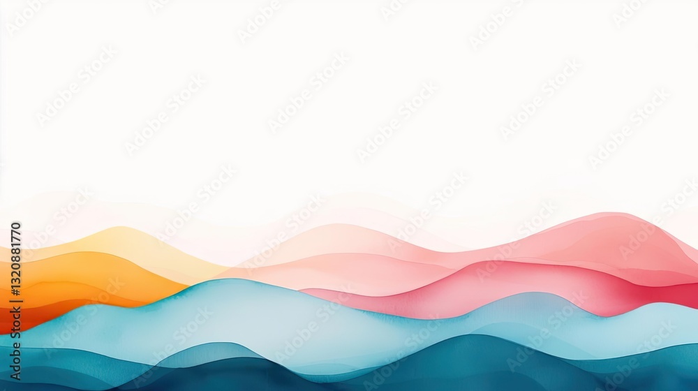 Poster Digital watercolor painting abstract background idea. Abstract colorful waves create a soft, soothing background design.