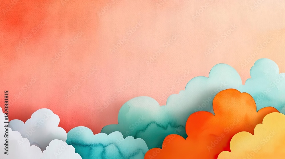 Poster digital watercolor painting abstract background idea. an abstract blend of colorful clouds against a