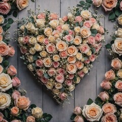 A wedding-inspired heart of roses with soft pastel hues and a romantic atmosphere.