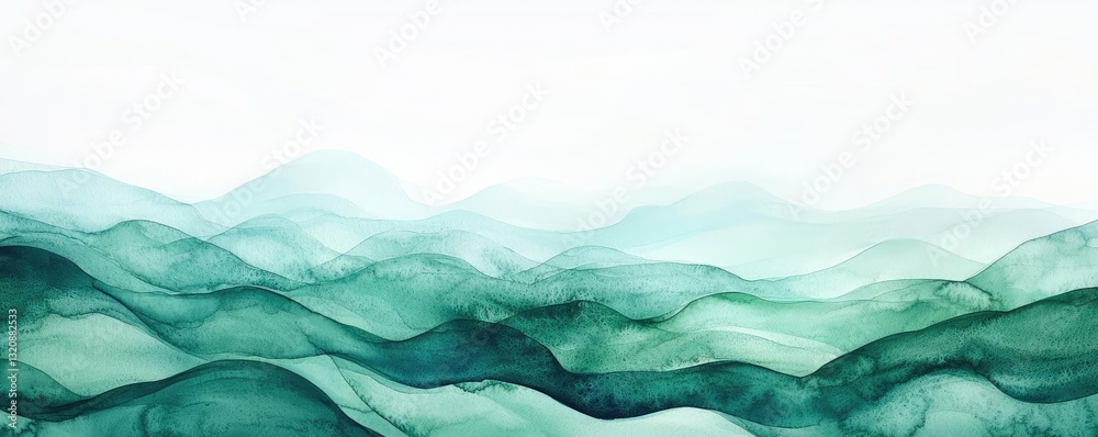 Aufkleber digital watercolor painting abstract background idea. abstract waves in green tones symbolize tranqu