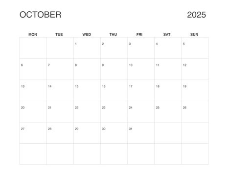 OCTOBER 2025 Letter Size Monthly Calendar, Minimalist Printable Calendar, Dated OCTOBER Planner