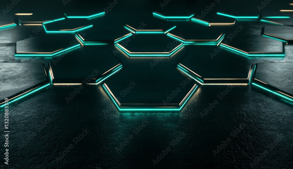Poster a futuristic surface with an abstract black pattern of honeycom hexagons