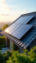 Sleek solar panels on contemporary house roof Sustainable power generation , solar panels, alternative energy