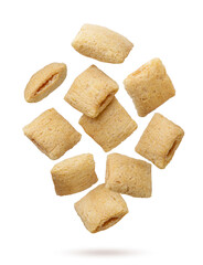 Crispy corn pads flying on a white background. Isolated