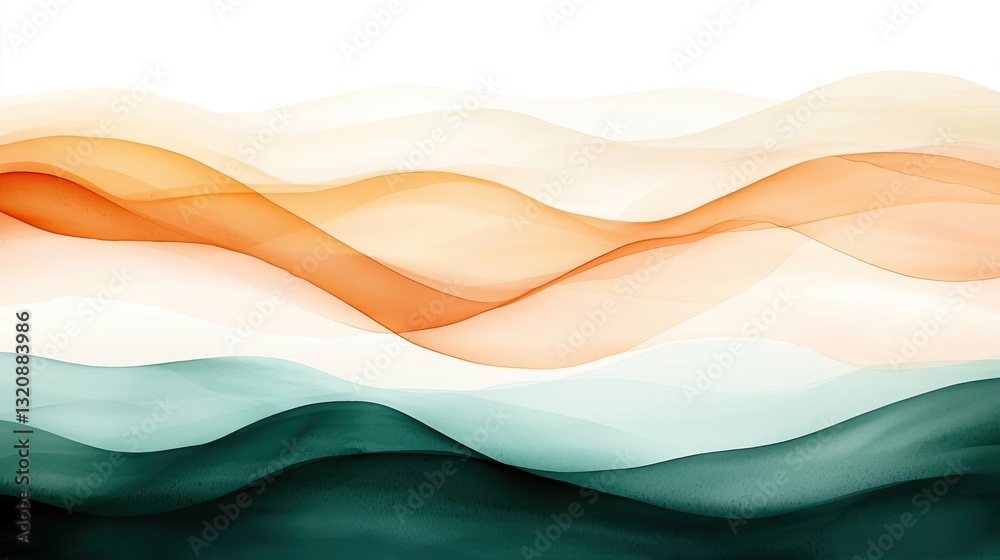 Poster digital watercolor painting abstract background idea. abstract waves in orange, green, and white col