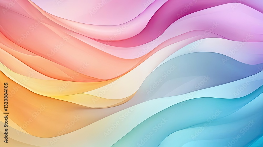 Poster Digital watercolor painting abstract background idea. Abstract waves of color create a vibrant and soft background for designs.