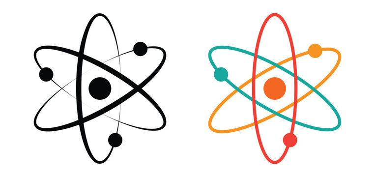 atom icon vector. chemical action sign. molecule icon vector. physics icon symbol. quantum physics. colorful atom icon. molecular particles sign. vector illustration on transparent background.