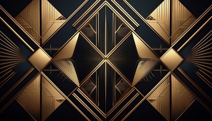 Abstract background. Black background with geometric golden accents and Art Deco elements &ndash; modern and luxurious design.
