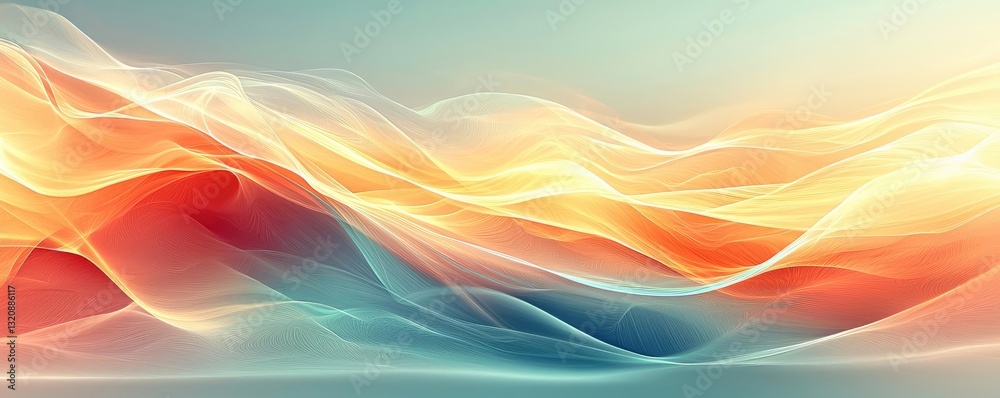 Poster Minimalist graphic design abstract background concept. Abstract waves of color blend harmoniously in a vibrant, flowing composition.
