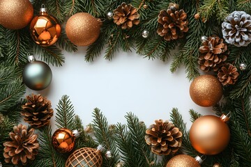 Festive Christmas Pine and Ornament Frame for Holiday Decoration Design