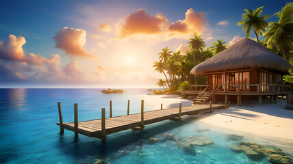 Fototapeta premium tropical beach at sunset