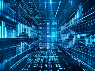 Dynamic display of square blocks in an abstract tech background, emphasizing digital innovation and creativity.