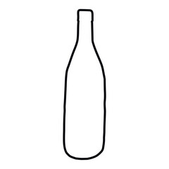 Black outline of glass Wine Bottle Illustration Isolated on White Background. Concept of Wine Art, Alcohol Beverage Icon, Beer Bottle, Minimalist Design, Elegant Drink, Graphic Element for Print