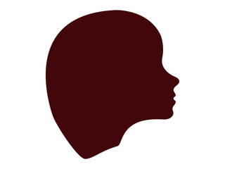 Minimalist silhouette of head of human woman of African American race with black skin tone. Face of girl child. White background. Avatar icon, design element, ethnicity, racial identity, nationality