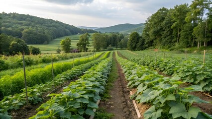 Obraz premium Breathtaking Vineyard in the Morning with Sunlit Grape Vines, Rolling Green Hills, Misty Air, and a Peaceful Countryside Ambiance, Creating a Serene and Picturesque Start to a Beautiful Day in Wine Co