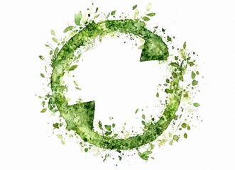 This picture is a hand painted watercolor representation of a stylized recycling icon