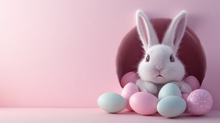 Fototapeta premium Happy Easter day with Colorful Easter eggs,Spring holiday,Happy easter eggs,festive clip art,Happy Easter greeting card, poster, banner template,april festive concept.