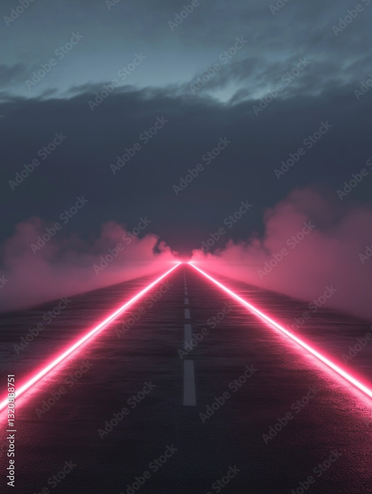 Aufkleber A long road with a red line marking a path, suitable for use in illustrations or designs where a journey or path is being depicted