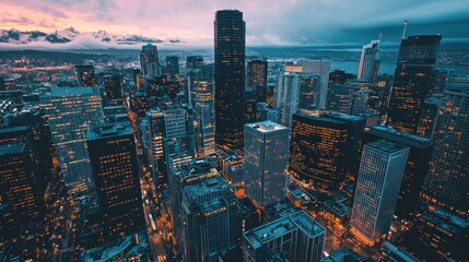Fototapeta premium Seattle Skyline at Dusk: A Panoramic View of Urban Majesty