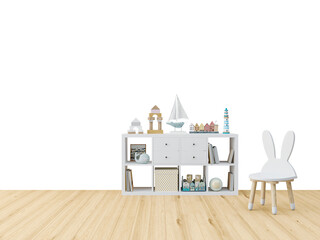 Obraz premium Free PNG an armchair in a empty room with a plant and pendant light. Decorated home mockup with free space. 3d illustration, 3d rendering 