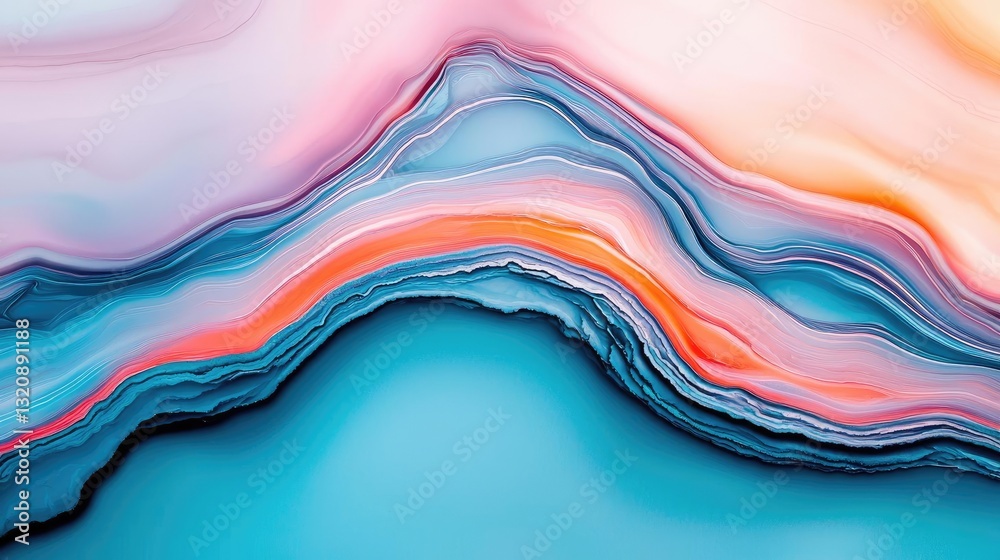 Poster Minimalist graphic design abstract background concept. Vibrant abstract waves in pastel colors create a calming visual experience.