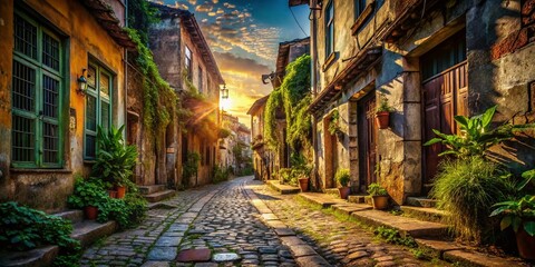 Fototapeta premium Crumbling Charm: Old Town Street Photography - Urban Exploration