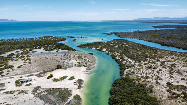 A river mouth in Southern Australia, seen from above