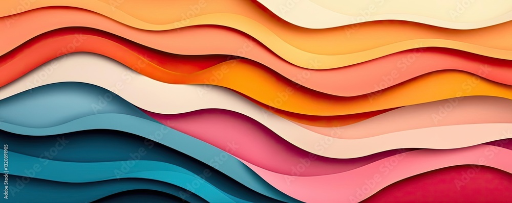 Poster Abstract landscape background idea. Colorful layered abstract background design with wavy patterns and smooth textures.