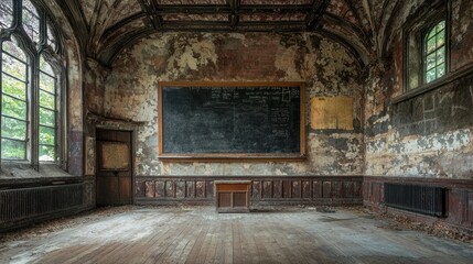 Fototapeta premium Abandoned Classroom: A Glimpse into Time's Embrace