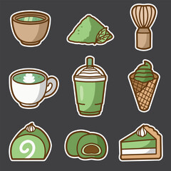 set of matcha sticker good for sticker, badge, element design, icon, etc