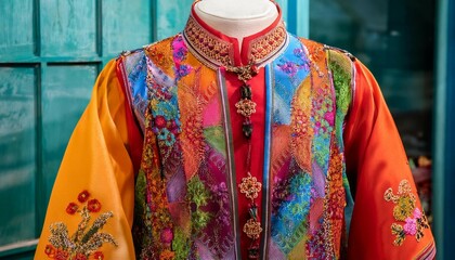 Obraz premium the traditional chunri outfit worn during cultural celebrations showcases vibrant colors and intricate designs