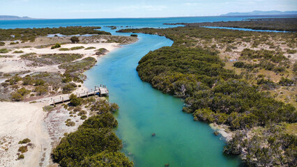 A river mouth in Southern Australia, seen from above