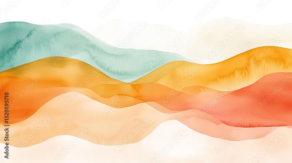 Poster Digital watercolor painting abstract background idea. Abstract watercolor waves in soft colors create a tranquil and artistic background.