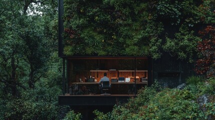 The CEO's office features an interior adorned with a vertical garden, exemplifying a modern, eco-friendly workspace that embodies the 'go green' philosophy through its contemporary office design