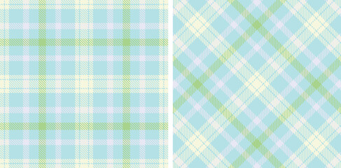 Warm Pale Sky Blue Seamless Tartan with Vivid Off White accents Fabric Design